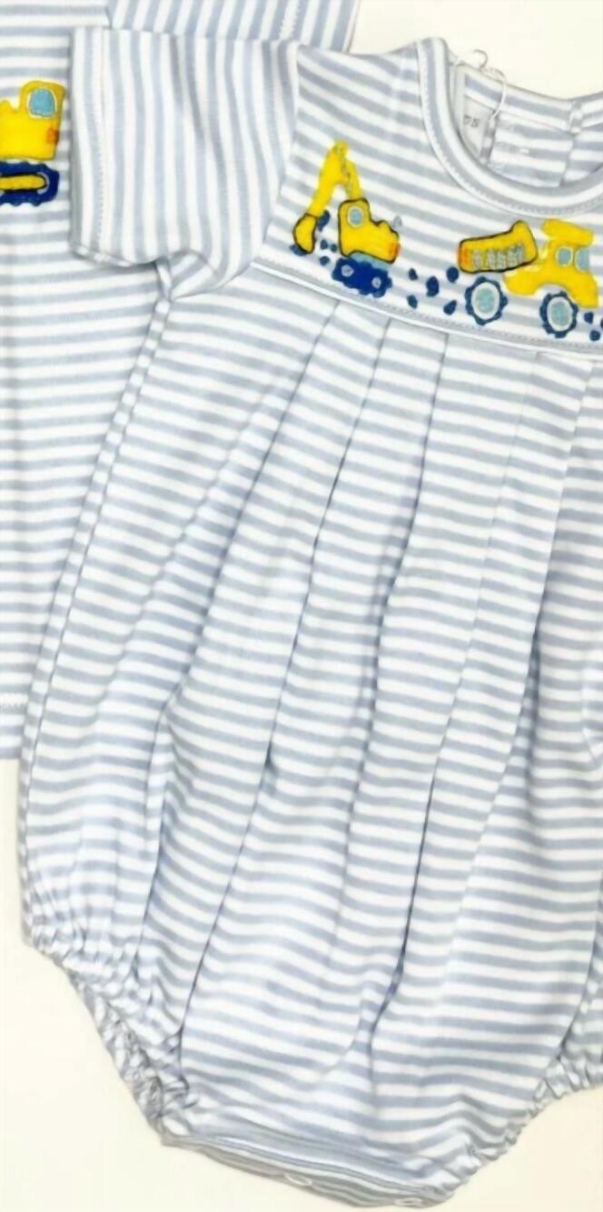 NEW SQUIGGLES boy's construction romper in blue